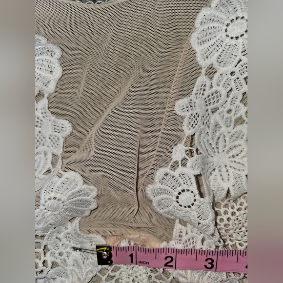 Victorias Secret Dream Angels Lace Mesh Long Line Bra Neutral Floral Boho Sz 32D - Picture 13 of 16
